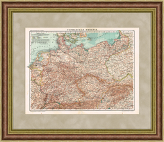 Германская Империя, старинная карта с железными дорогами, 1909 г. Rarita