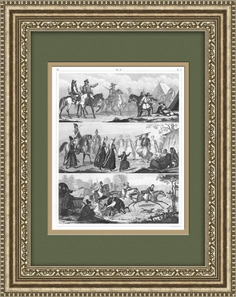 Всадники: русские, киргизы, балканцы, турки. Редкая антикварная гравюра 19 века Rarita