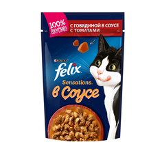 Влажный корм для кошек Felix Sensation, говядина, томат, 85г