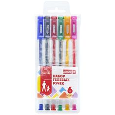 Набор разноцветных гелевых ручек Action! 6 цветов с упором