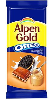 Шоколад Alpen Gold Орео молочный со вкусом арахисовой пасты и кусочками печенья 90 г