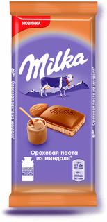 Шоколад Milka молочный с доб орехов пасты из миндаля и дробл карамелиз солен миндалем 85 г