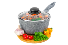 Ковш 1,5 л Elan Gallery ГАРМОНИЯ ВКУСА Серый мрамор с крышкой D18, несъёмная ручка