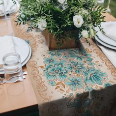 Дорожка на стол из рогожки "Всё себе" Элизабет голубой 50х145