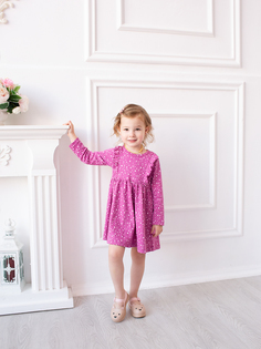 Платье с длинным рукавом с рюшами Веселый малыш Звезды, лиловый, р. 110