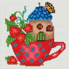 Алмазная мозаика Белоснежка «Домик в чашке» (Полная выкладка, 20х20 см, квадратные стразы)