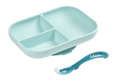 Набор детской посуды BEABA тарелка, ложка Set repas silicone avec ventouse bleu