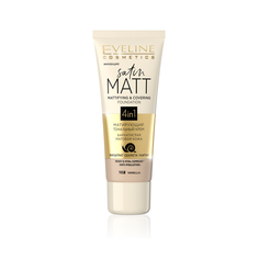 Тональный крем Eveline Satin Matt тон 102 vanilla матирующий, фильтрат секрета улитки 30 м