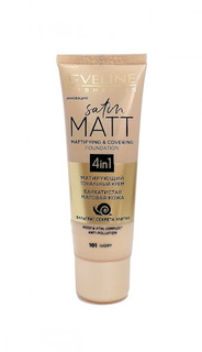 Тональный крем Eveline Satin Matt тон 101 ivory матирующий, фильтрат секрета улитки, 30 м
