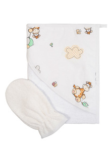 Махровое полотенце с рукавичкой для новорожденного, цвет: белый, 90х73 см Сонный гномик