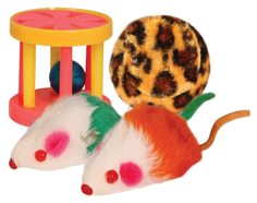 Игрушка для кошек Triol XW0046, набор мяч, 2 мыши, барабан