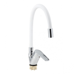 Смеситель для кухонной мойки VIKO 4148 боковой с белым гибким изливом ф35 с гайкой