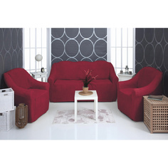 Комплект чехлов на трехместный диван и два кресла плюшевый Venera, бордовый