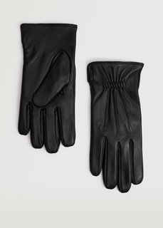 Полушерстяные перчатки с кожаными вставками - Elastic Mango
