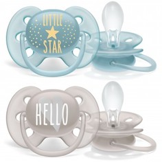 Пустышки Philips Avent Ultra soft "Little star/Hello", 6-18 мес., 2 шт.