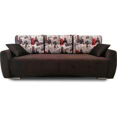 Прямой диван MGroup Джулиан с подлокотниками (MS-518-32B коричневый, принт 45-2 Лондон подушки)