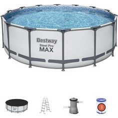 Каркасный бассейн Bestway Steel Pro Max 427х122см, 15232л, фильтр-насос 3028л/ч, лестница, тент, 5612X BW
