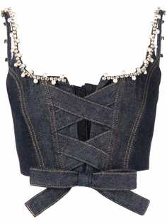 AREA embellished denim corset