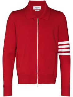 Thom Browne TB 4BAR MERINO KNITTED ZIP BMBR JKT RED