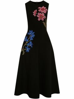 Oscar de la Renta платье миди с цветочной вышивкой