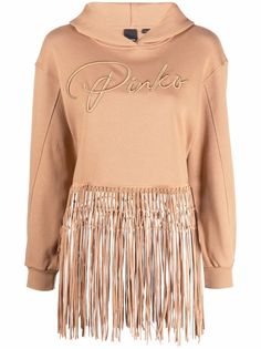 Pinko logo-embroidered fringe hem hoodie