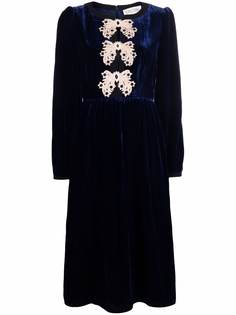 Saloni lace-bow velvet dress