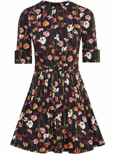 Oscar de la Renta расклешенное платье с цветочным принтом и поясом