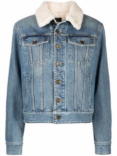 Saint Laurent джинсовая куртка с меховым воротником