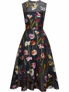 Oscar de la Renta платье миди с цветочной вышивкой