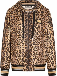 Dolce & Gabbana худи на молнии с леопардовым принтом