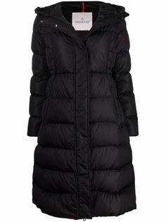 Moncler пуховик миди с нашивкой-логотипом