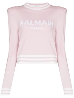 Balmain BALM TOP SWTSHRT CN LS CRPPD LOGO STRPD