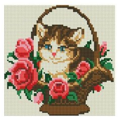 Алмазная мозаика на холсте 20х20 см Белоснежка 462- ST- PS Котёнок в корзинке