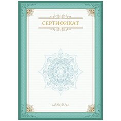 Сертификат Комус А4, вертикальный бланк, зеленая рамка, тиснение фольгой