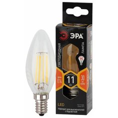 ЭРА F- LED B35-11w-827- E14 ЭРА (филамент, свеча, 11Вт, тепл, E14) (10/100/5000) ERA