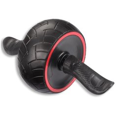 Ролик гимнастический 1 колесо INDIGO возвратный механизм с ковриком IN281 Черно- красный 35*20 см