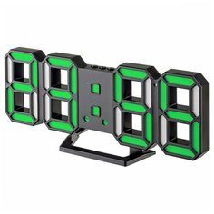 Часы- будильник Perfeo LED "LUMINOUS 2", черный корпус / зелёная подсветка (PF-6111)