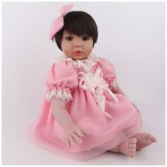 Reborn Kaydora Виниловая кукла Реборн (Reborn Dolls) - Девочка в розовом платье с бантом, брюнетка