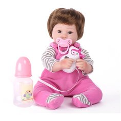 Reborn Kaydora Кукла Реборн мягконабивная (Reborn Cloth Body Doll 16 inch) Мальчик в розовом полосатом комбинезоне (40 см)