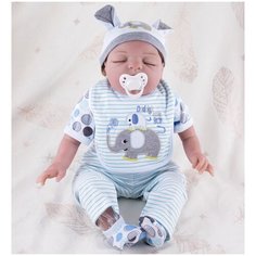 Reborn Kaydora Кукла Реборн мягконабивная (Reborn Cloth Body Doll 22 inch) Мальчик в голубом ночном халате в шапке (56 см)