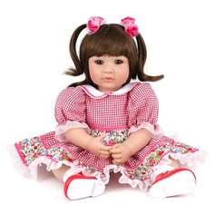 Reborn Kaydora Кукла Реборн мягконабивная (Reborn Cloth Body Doll 20 inch) Девочка в розовом платье в клетку (51 см)