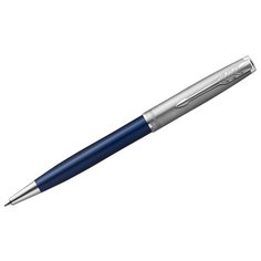 Ручки шариковые подарочные Ручка шариковая Parker "Sonnet Sand Blasted Metal&Blue Lacquer" черная, 1,0мм, поворот подар. уп.