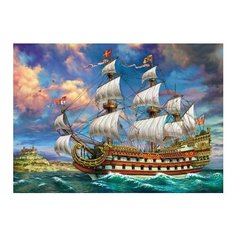Алмазная мозаика, блестящая "Красивый корабль в море", 40х50 см (с частичным заполнением, с подрамником) Рыжий кот