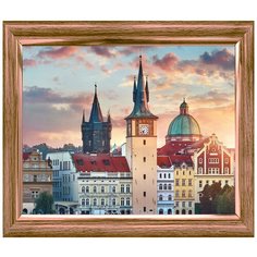 Алмазная мозаика "Завораживающая Прага", блестящая, 22x32 см, с подрамником Рыжий кот