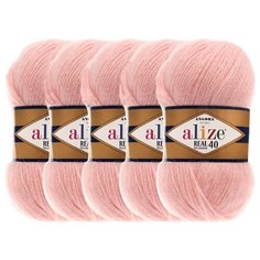 Пряжа Alize Angora Real 40, 40 % шерсть, 60 % акрил, 100 г, 480 м, 5 шт., 363 нежная роза