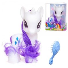 Пони с расческой 11,5*7 см, единорог, белая, в прозрачной коробочке Junfa Toys