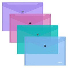 Папка-конверт на кнопке пластиковая Glossy Vivid, полупрозрачная, B5, ассорти Erich Krause