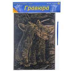 Гравюра А4 в пакете с ручкой "Милые котята"