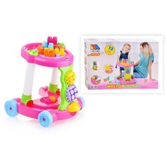 Каталка игровая с конструктором (13 элементов) в коробке (розовая) Полесье