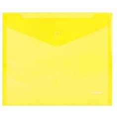 Папка-конверт пластиковая на кнопке А5ф 180мкм Желтая Hatber